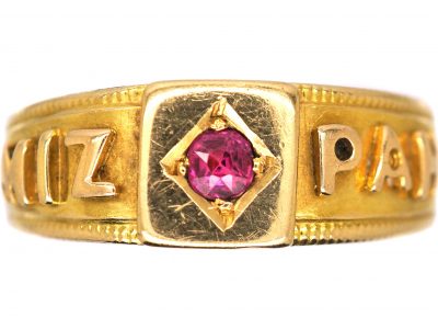 Edwardian 18ct Gold Mizpah Ring set with a Ruby