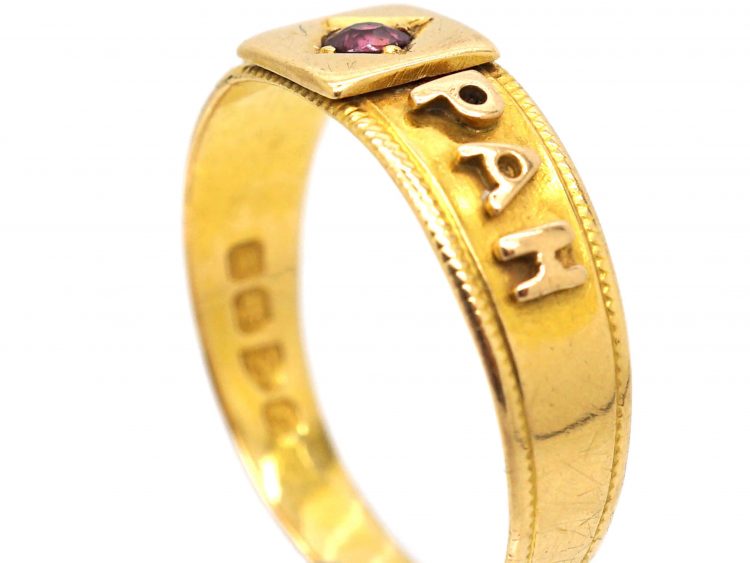 Edwardian 18ct Gold Mizpah Ring set with a Ruby