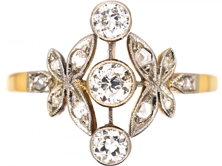 Edwardian 18ct Gold & Platinum Diamond Fancy Sprig Ring