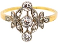 Edwardian 18ct Gold & Platinum Diamond Fancy Sprig Ring