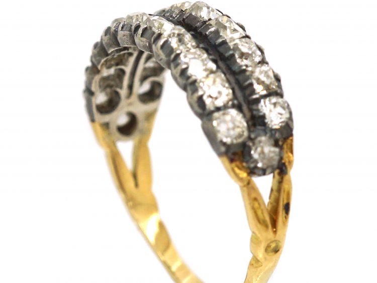 Georgian 15ct Gold & Silver, Two Row Old Mine Cut Diamond Ring