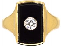 Art Deco 18ct Gold Ring set with an Onyx & Diamond