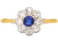 Edwardian 18ct Gold & Platinum, Sapphire & Diamond Cluster Ring