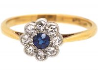 Edwardian 18ct Gold & Platinum, Sapphire & Diamond Cluster Ring