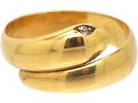 Victorian 18ct Gold Snake Ring set with Diamond Eyes