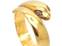 Victorian 18ct Gold Snake Ring set with Diamond Eyes