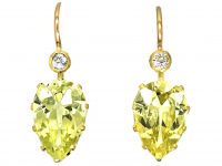 Edwardian 15ct Gold Pear Shaped Chrysoberyl & Diamond Earrings