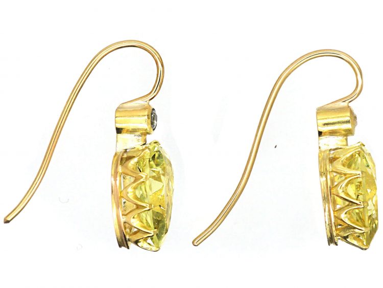 Edwardian 15ct Gold Pear Shaped Chrysoberyl & Diamond Earrings