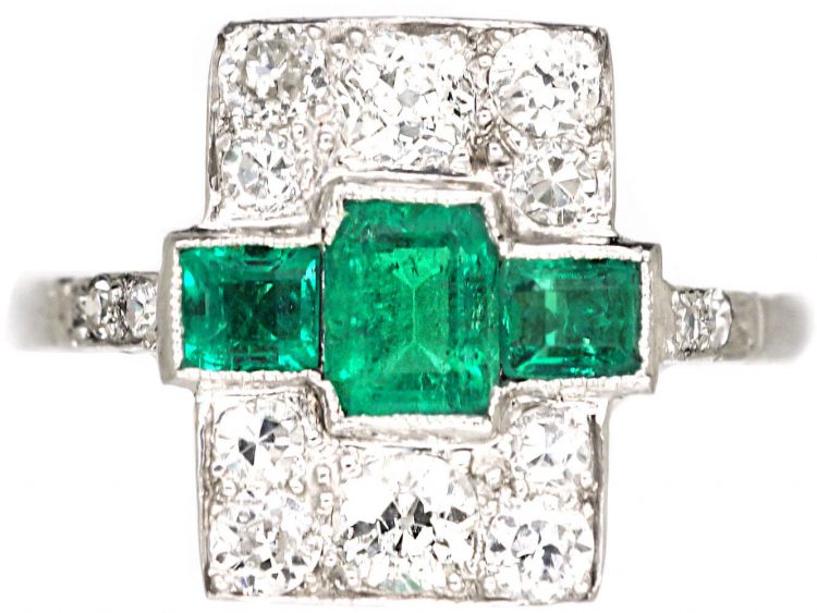 Art Deco Platinum, Emerald & Diamond Ring