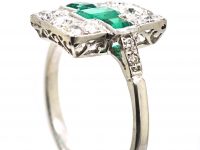 Art Deco Platinum, Emerald & Diamond Ring