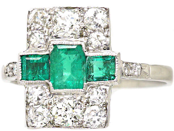 Art Deco Platinum, Emerald & Diamond Ring