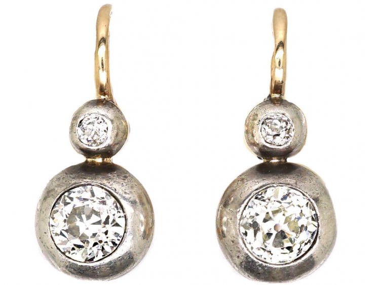 Early 20th Century 15ct Gold & Platinum Two Stone Diamond Earrings