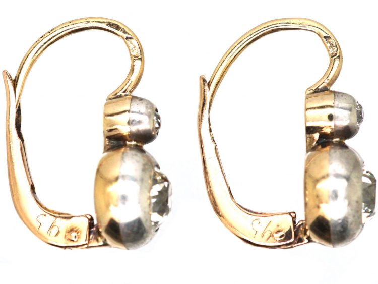 Early 20th Century 15ct Gold & Platinum Two Stone Diamond Earrings