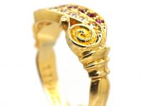 Edwardian 18ct Gold, Ruby & Diamond Scroll Design Ring