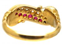 Edwardian 18ct Gold, Ruby & Diamond Scroll Design Ring