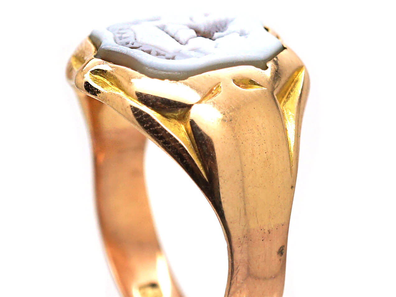 Edwardian 9ct Gold Signet Ring with Banded Carnelian Intaglio with a ...