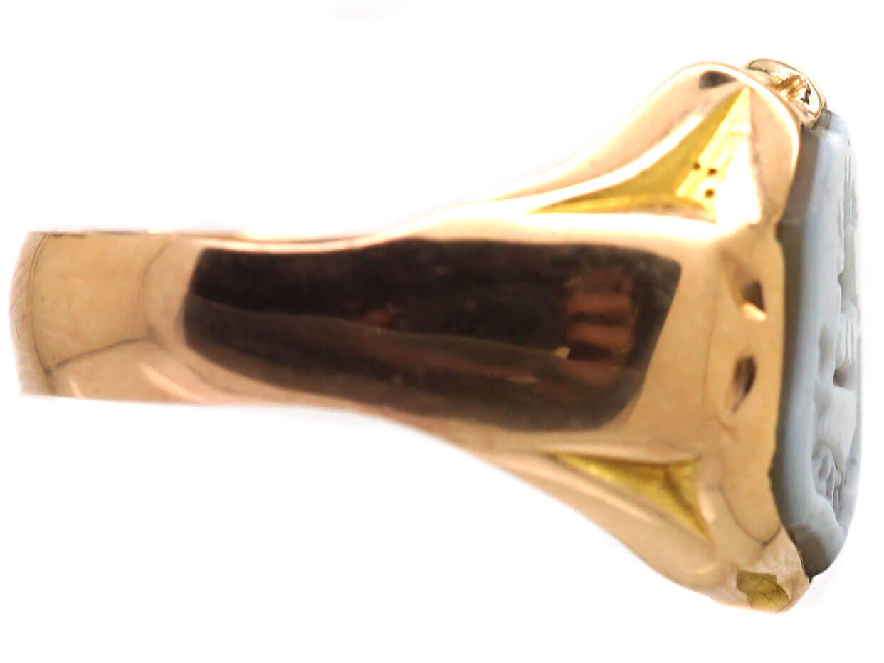 Edwardian 9ct Gold Signet Ring with Banded Carnelian Intaglio with a ...