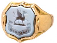 Edwardian 9ct Gold Signet Ring with Banded Carnelian Intaglio with a Welsh Dragon