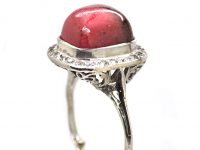 Early 20th Century 18ct White Gold Ring set with a Cabochon Cut Rhodonite & Diamonds