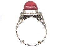 Early 20th Century 18ct White Gold Ring set with a Cabochon Cut Rhodonite & Diamonds