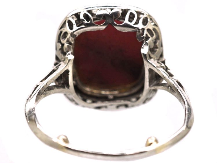 Early 20th Century 18ct White Gold Ring set with a Cabochon Cut Rhodonite & Diamonds