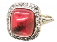 Early 20th Century 18ct White Gold Ring set with a Cabochon Cut Rhodonite & Diamonds