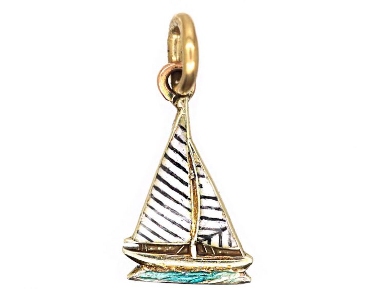 Early 20th Century 9ct Gold & Enamel Tiny Yacht Charm