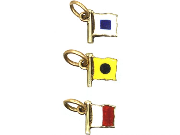 Edwardian 9ct Gold & Enamel, Nautical Alphabet Flag Charms