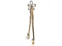 Early 20th Century 18ct Gold & Platinum, Diamond Bow Pendant with Pear Shaped Diamond and Pearl Drops