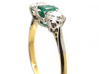 Early 20th Century 18ct Gold & Platinum, Emerald & Diamond Three Stone Ring