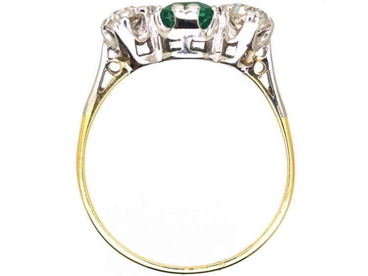 Early 20th Century 18ct Gold & Platinum, Emerald & Diamond Three Stone Ring