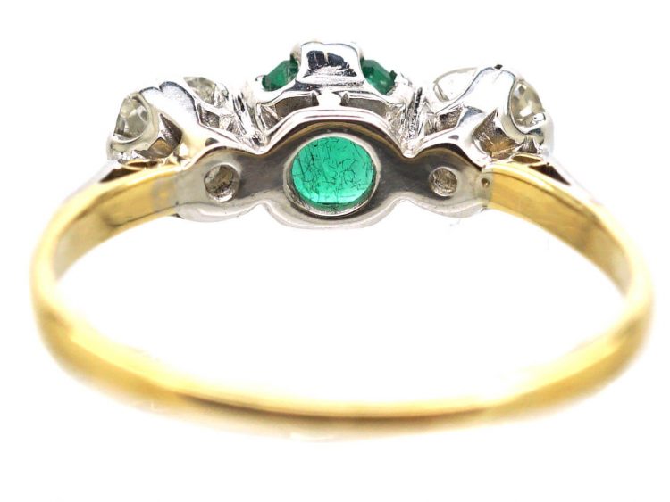 Early 20th Century 18ct Gold & Platinum, Emerald & Diamond Three Stone Ring