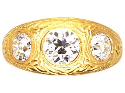 Early 20th Century 18ct Gold & Platinum, Emerald & Diamond Three Stone Ring