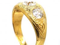 Victorian 18ct Gold Three Stone Diamond Ring with Engraved Celtic Motifs