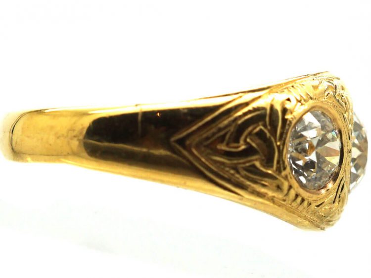 Victorian 18ct Gold Three Stone Diamond Ring with Engraved Celtic Motifs