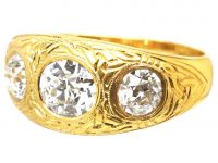 Victorian 18ct Gold Three Stone Diamond Ring with Engraved Celtic Motifs