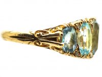 Victorian 18ct Gold, Five Stone Aquamarine Carved Half Hoop Ring with Diamond Points