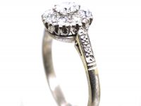 Edwardian 18ct White Gold & Platinum, Diamond Cluster Ring with Diamond set Shoulders