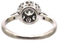 Edwardian 18ct White Gold & Platinum, Diamond Cluster Ring with Diamond set Shoulders