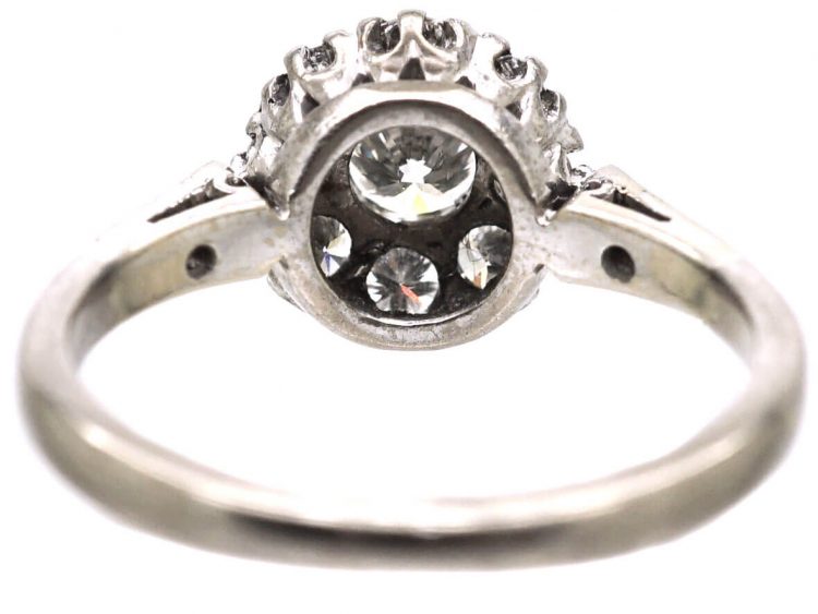 Edwardian 18ct White Gold & Platinum, Diamond Cluster Ring with Diamond set Shoulders