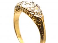 Victorian 18ct Gold Three Stone Carved Half Hoop Ring with Rose Diamond Points