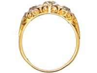 Victorian 18ct Gold Three Stone Carved Half Hoop Ring with Rose Diamond Points