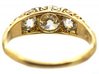 Victorian 18ct Gold Three Stone Carved Half Hoop Ring with Rose Diamond Points