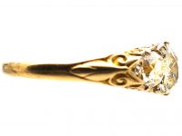 Victorian 18ct Gold Three Stone Carved Half Hoop Ring with Rose Diamond Points