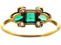 Early 20th Century 18ct Gold, Platinum, Emerald & Diamond Ring