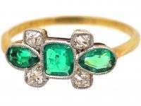 Early 20th Century 18ct Gold, Platinum, Emerald & Diamond Ring