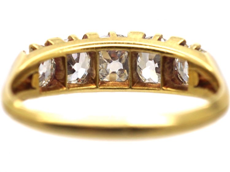 Victorian 18ct Gold & Old Mine Cut Diamond Five Stone Ring with Rose Diamond Points