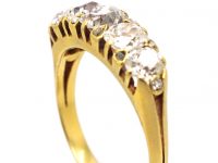 Victorian 18ct Gold & Old Mine Cut Diamond Five Stone Ring with Rose Diamond Points