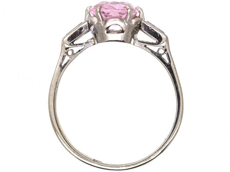 Art Deco 18ct White Gold, Pink Topaz & Baguette Diamond Ring