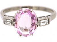 Art Deco 18ct White Gold, Pink Topaz & Baguette Diamond Ring